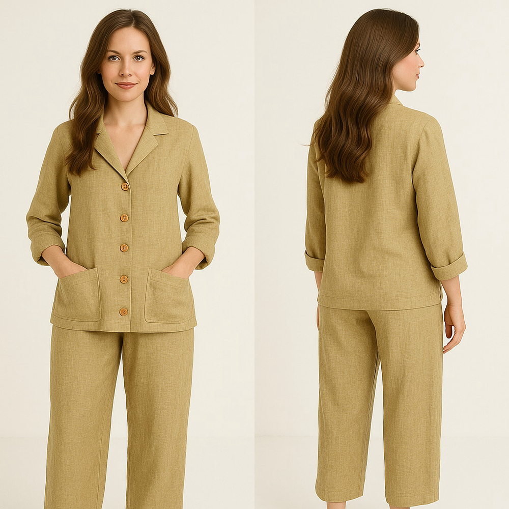 FLAX by Jeanne Engelhart Linen Set Beige Trousers 2X